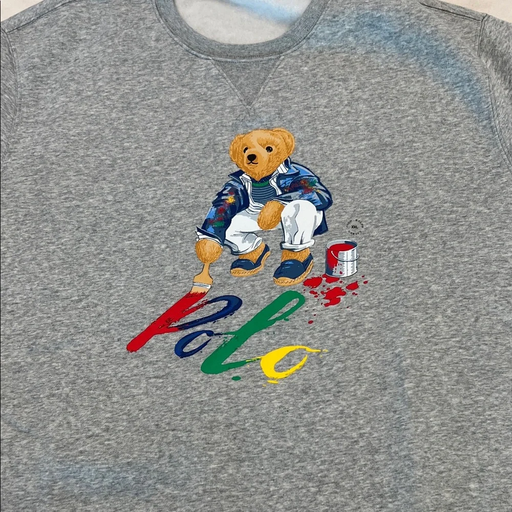 🎉Host Pick🎉2x Polo Ralph Lauren Grey Fleece Polo Bear Crewneck Sweatshirt - Picture 7 of 14